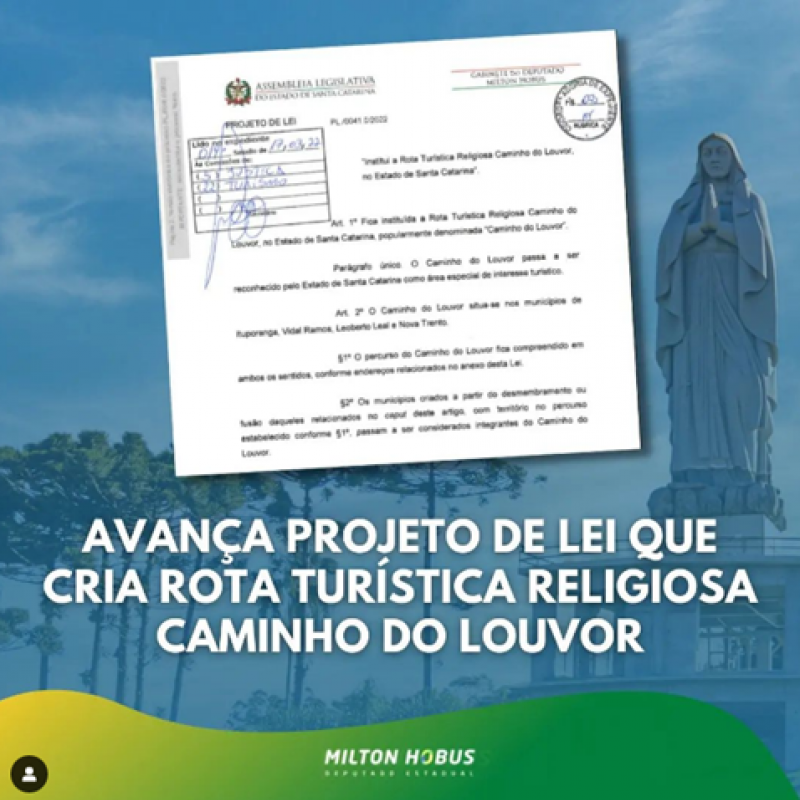 Avança projeto de Lei que cria rota turística religiosa – Caminho do Louvor