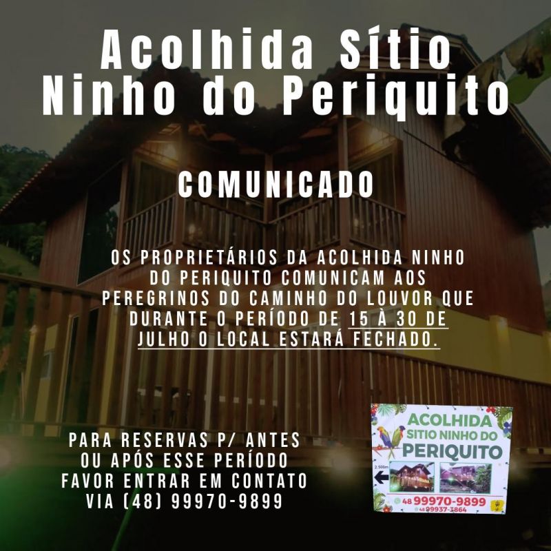 Comunicado - Acolhida Sítio Ninho do Periquito