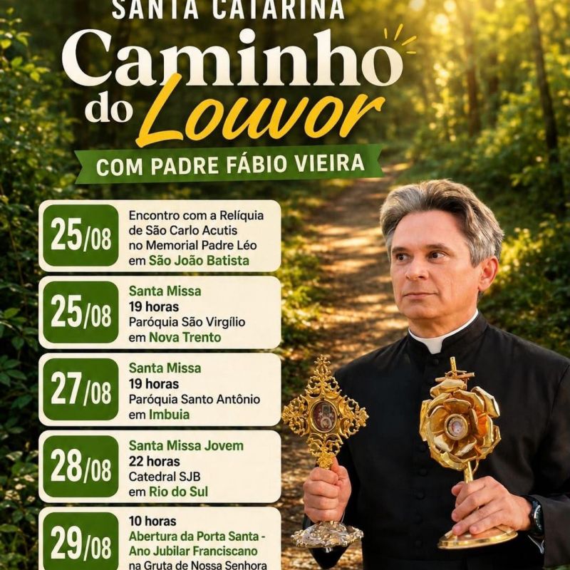 Padre Fábio Vieira, o “Padre do Carlo”, visita o Caminho do Louvor em SC.